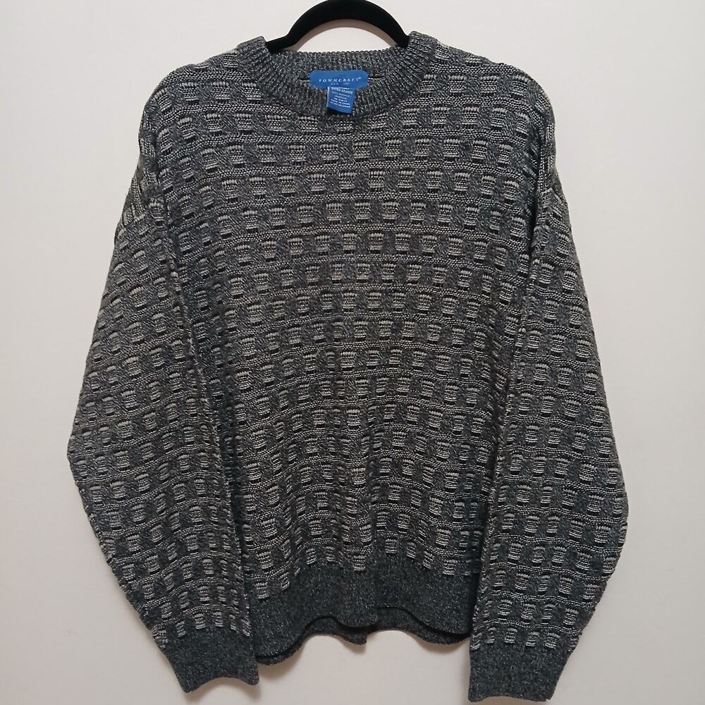 Vintage Mens Towncraft Sweater Size XL Grandpa Beige Black - Small Flaw Pictured